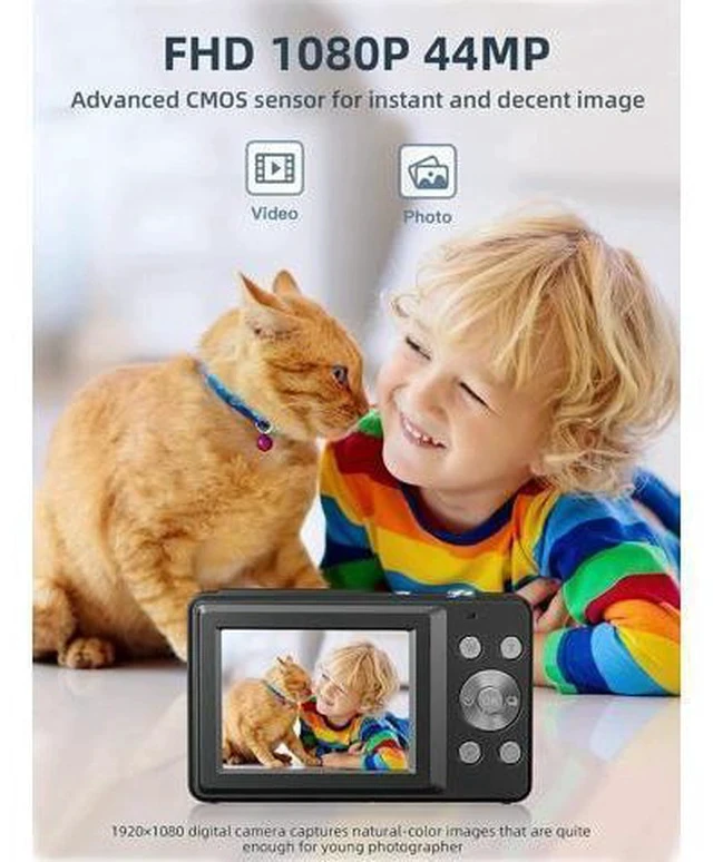 Alt view image 2 of 5 - Digital Camera, FHD 1080P Kids Camera 44MP Point and Shoot Digital Cameras with 32GB SD Card, 16X Zoom, Two Batteries, Lanyard, Compact Small Camera for Kids Boys Girls