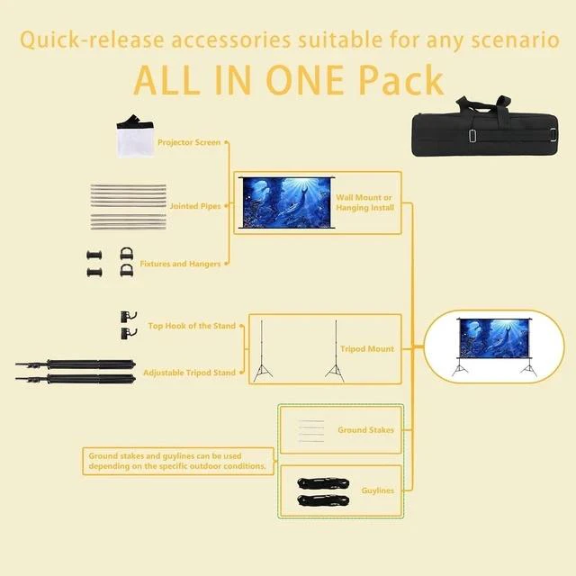 Alt view image 7 of 7 - TS1524C 150 Inch Projector Screen with Stand Portable Outdoor Movie Screen for Backyard 150 Inch Projection Screen with Stand Indoor & Outdoor Use
