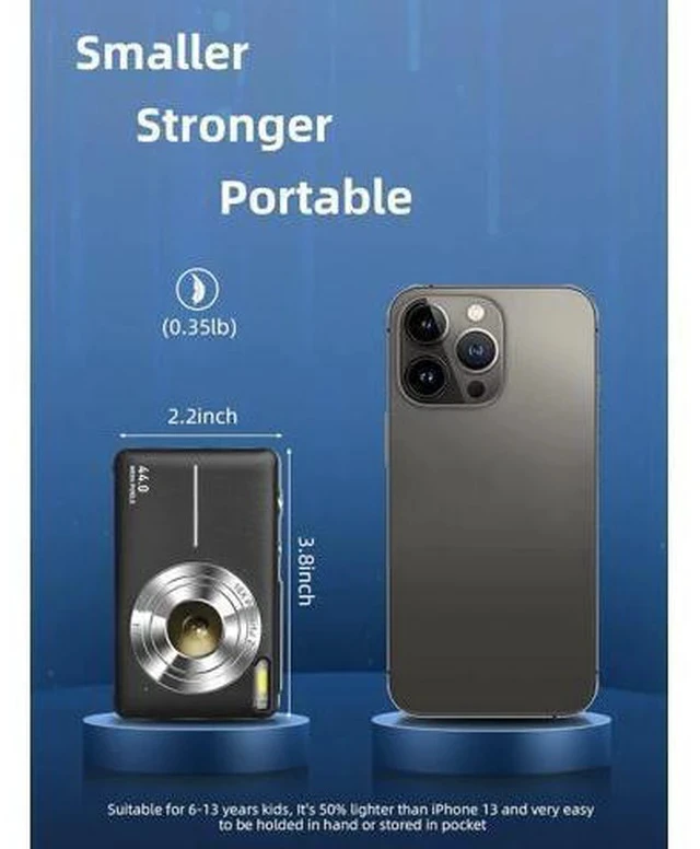 Alt view image 5 of 5 - Digital Camera, FHD 1080P Kids Camera 44MP Point and Shoot Digital Cameras with 32GB SD Card, 16X Zoom, Two Batteries, Lanyard, Compact Small Camera for Kids Boys Girls