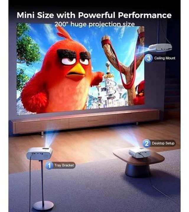 Alt view image 3 of 7 - Mini Projector, ELEPHAS Portable Projector for iPhone, 7000L with Synchronize Smartphone Screen, Movie Projector with 1080P HD/200 Screen Support, Compatible with Android/iOS/TV Stick/HDMI/USB/SD