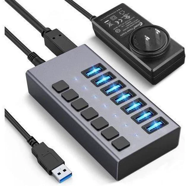 Main image of Powered USB Hub - ACASIS 7 Ports 36W USB 3.0 Data Hub - with Individual On/Off Switches and 12V/3A Power Adapter USB Hub 3.0 Splitter for Laptop, PC, Computer, Mobile HDD, Flash Drive and More