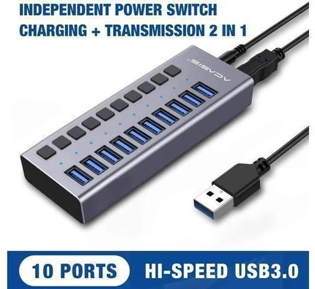 Alt view image 2 of 7 - Powered USB Hub - ACASIS 10 Ports 48W USB 3.0 Data Hub - with Individual On/Off Switches and 12V/4A Power Adapter USB Hub 3.0 Splitter for Laptop PC Computer Mobile HDD Flash Drive and More