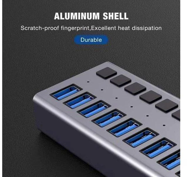 Alt view image 3 of 7 - Powered USB Hub - ACASIS 10 Ports 48W USB 3.0 Data Hub - with Individual On/Off Switches and 12V/4A Power Adapter USB Hub 3.0 Splitter for Laptop PC Computer Mobile HDD Flash Drive and More
