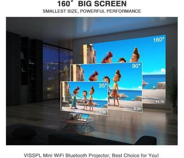 Alt view image 4 of 7 - Mini Projector, VISSPL Full HD 1080P Video Projector, Portable Outdoor Projector with Tripod, Kids Gift, Home Theater Movie Phone Projector Compatible with Android/iOS/Windows/TV Stick/HDMI/USB