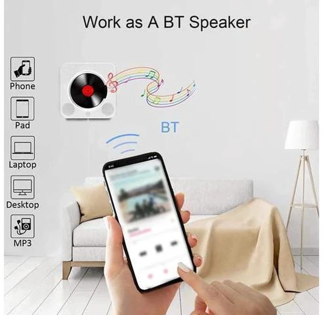 Alt view image 3 of 5 - Portable CD Player Bluetooth Speaker Stereo CD Players LED Screen Wall Mountable CD Music Player with IR Remote Control FM Radio(EU Plug)