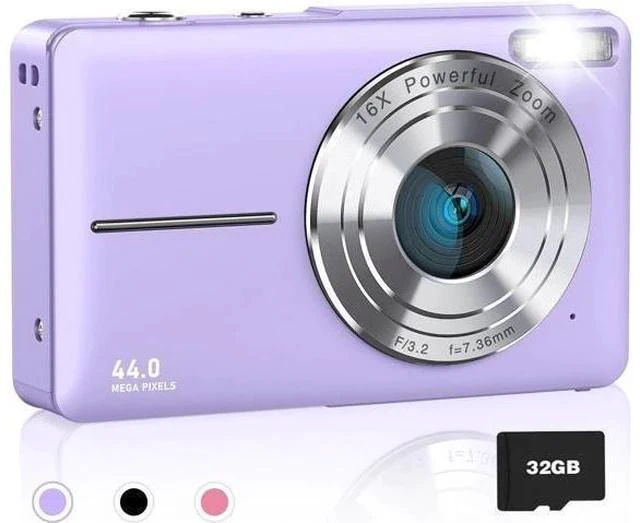 Main image of AiTechny Digital Camera, FHD 1080P Kids Camera, 44MP Point and Shoot Cameras for Pictures with 32GB Card, 16X Zoom, Lanyard, Portable Travel Mini Camera for Kids Teens Beginner(Purple)