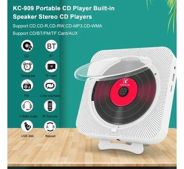 Alt view image 4 of 5 - Portable CD Player Bluetooth Speaker Stereo CD Players LED Screen Wall Mountable CD Music Player with IR Remote Control FM Radio(EU Plug)