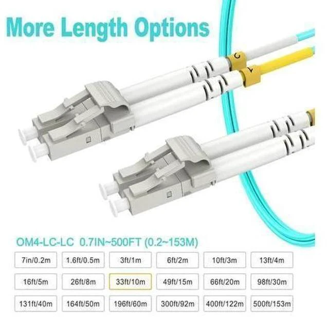 Alt view image 3 of 5 - 10m(33ft) OM4 LC LC Fiber Patch Cables MMF Multimode, Options 0.2m~122m, LC to LC Fiber Optic Cable Duplex, 50/125mm 40G/100G LSZH (10pack)