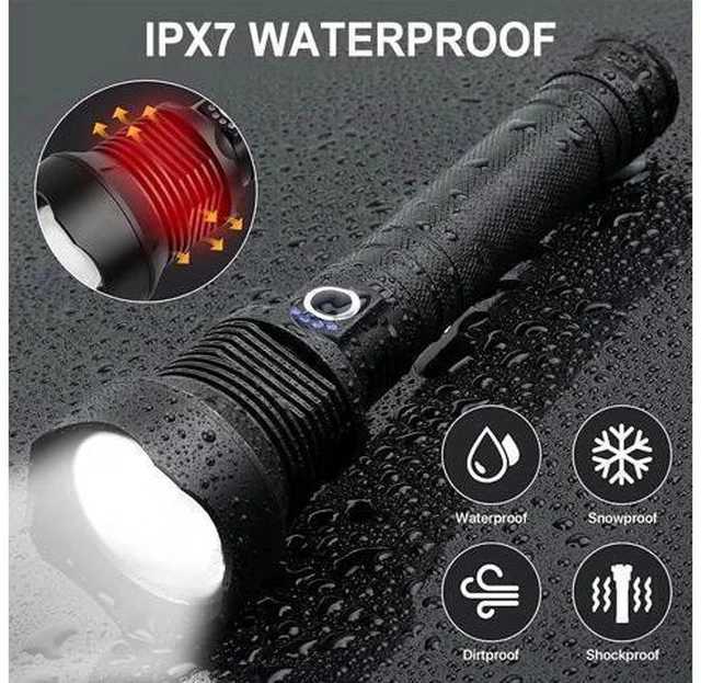 Alt view image 6 of 7 - Rechargeable 990000 High Lumens LED Flashlights, XHP90.2 Super Bright Flashlight with Zoomable & 5 Modes & IPX7 Waterproof for Camping