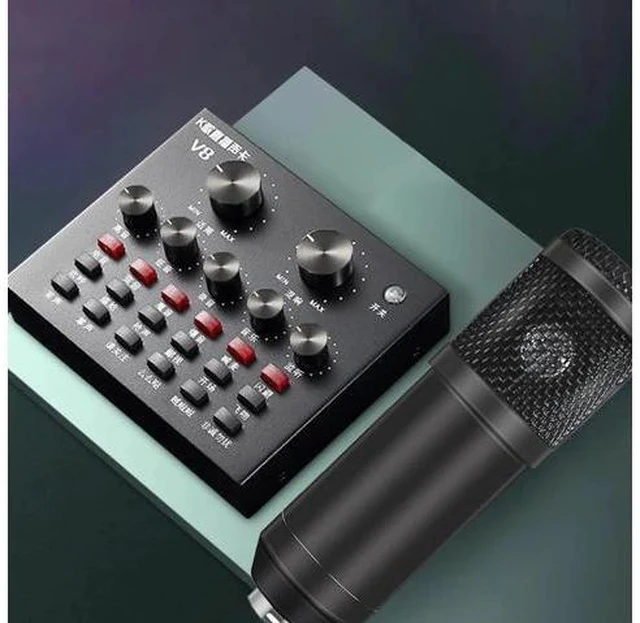 Alt view image 2 of 5 - 800 Studio Microphone Kits With Filter V8 Sound Card Condenser Microphone Bundle Record Ktv Karaoke Smartphone Microphone