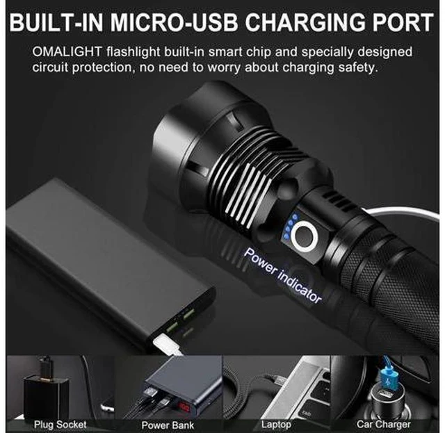 Alt view image 4 of 7 - Rechargeable 990000 High Lumens LED Flashlights, XHP90.2 Super Bright Flashlight with Zoomable & 5 Modes & IPX7 Waterproof for Camping