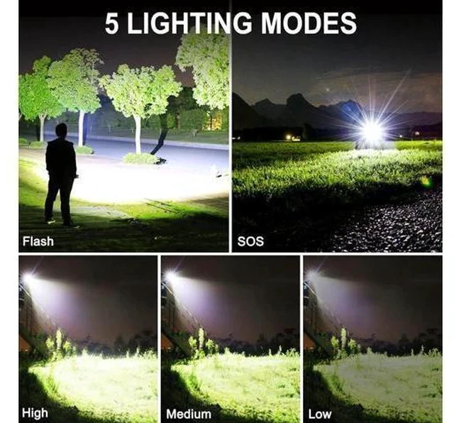 Alt view image 3 of 7 - Rechargeable 990000 High Lumens LED Flashlights, XHP90.2 Super Bright Flashlight with Zoomable & 5 Modes & IPX7 Waterproof for Camping