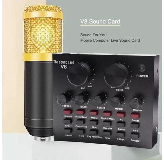 Alt view image 4 of 5 - 800 Studio Microphone Kits With Filter V8 Sound Card Condenser Microphone Bundle Record Ktv Karaoke Smartphone Microphone