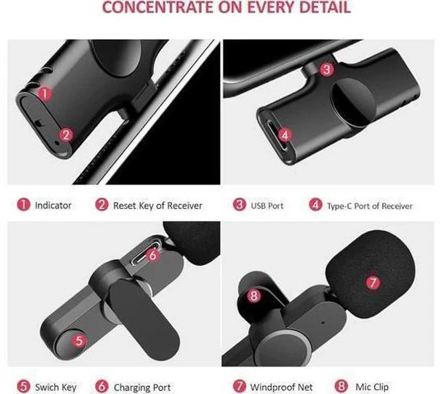 Alt view image 2 of 7 - Wireless Clip Mic, Wireless Lavalier Microphones, Lapel Clip-on Microphone, for iPhone 15, Smartphone, Laptop, Video Recording, Tiktok, Facebook Live, YouTube Live Stream