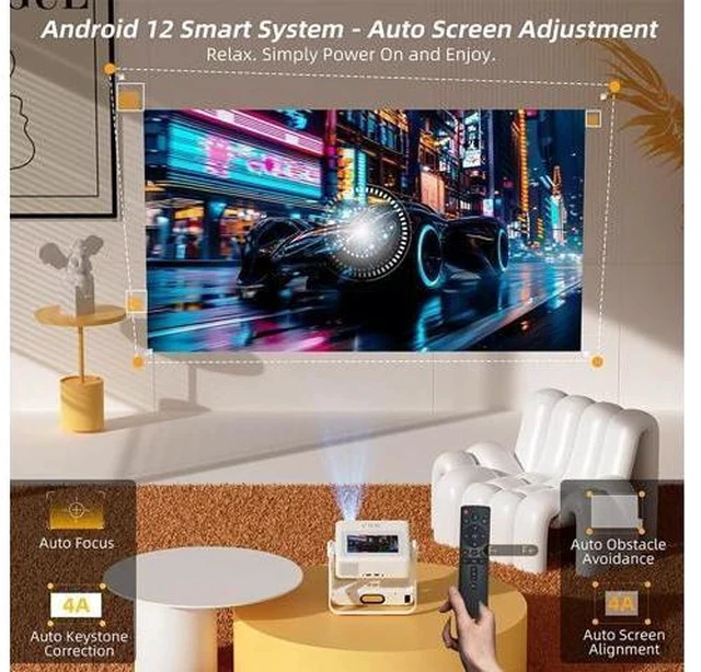 Alt view image 7 of 7 - Mini Projector with WIFI, 4K Support Portable Projector 180° Rotatable.Full HD 1080P Outdoor Projector 17"-130" Screen Movie Projector. Compatible for Smartphone, Laptop, TV Stick,USB(No App