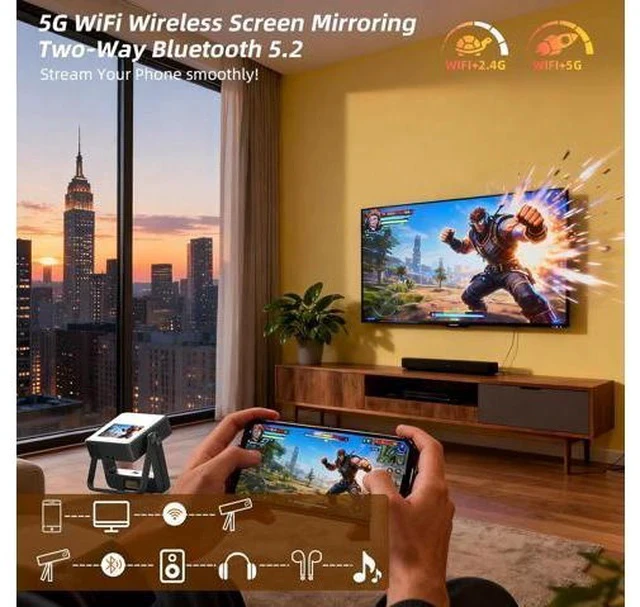 Alt view image 4 of 7 - Mini Projector with WIFI, 4K Support Portable Projector 180° Rotatable.Full HD 1080P Outdoor Projector 17"-130" Screen Movie Projector. Compatible for Smartphone, Laptop, TV Stick,USB(No App