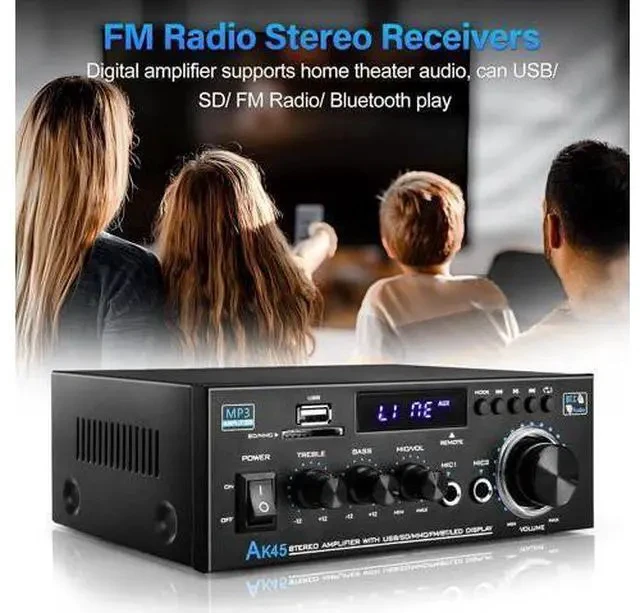 Alt view image 4 of 7 - Home Audio Power Amplifier with Bluetooth, 100Wx2 Audio Stereo Receiver, Dmyond Home Amplifiers w/FM Radio USB, AUX, RCA, SD for Home Theater Speakers Audio Stereo, Studio