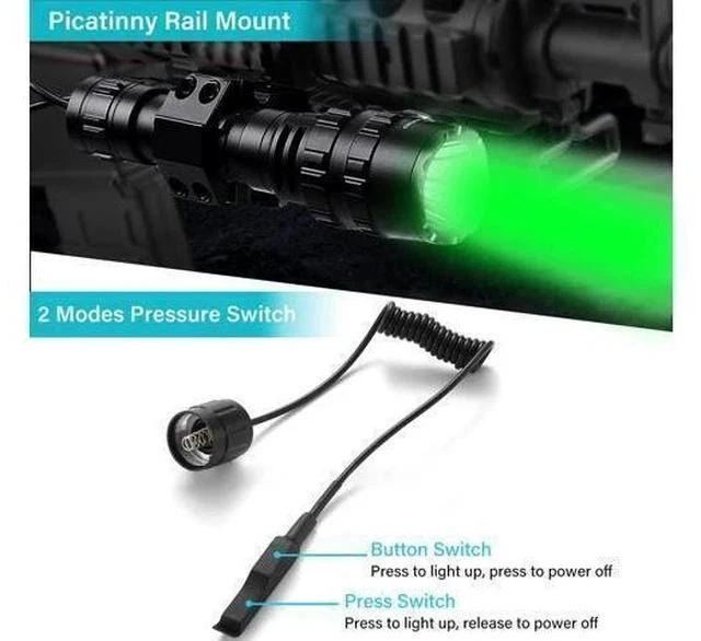Alt view image 3 of 6 - Green Light Flashlight, Rechargeable LED Green Light Tactical Flashlight with Pressure Switch, 5 Modes & Zoomable Deer Hunting Light, IPX4 waterproof Hog Lights for Night Hunting Coyote Varmint