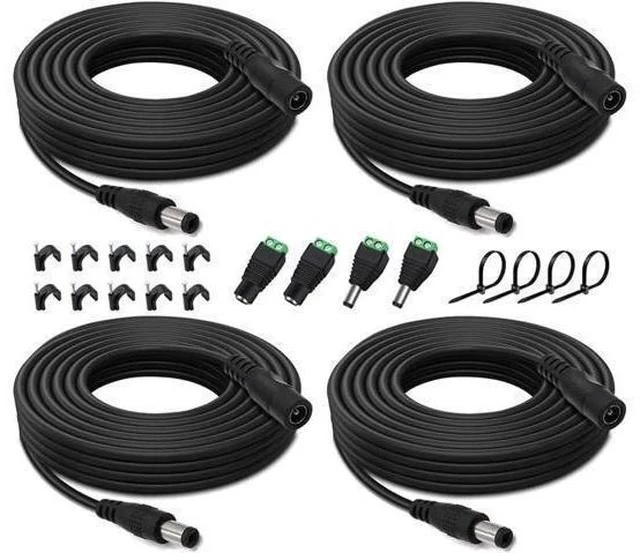 Main image of 4PCS 33FT(10m) 12V DC Power Extension Cable with Power Jack Adapter Connectors(2 x Male + 2 x Female) 5.5mm x 2.1mm DC Power Adapter Extension Cord and Cable Wire Ends Plug HE030-4