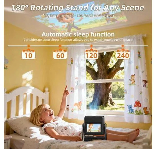 Alt view image 6 of 7 - Mini Projector with WIFI, 4K Support Portable Projector 180° Rotatable.Full HD 1080P Outdoor Projector 17"-130" Screen Movie Projector. Compatible for Smartphone, Laptop, TV Stick,USB(No App