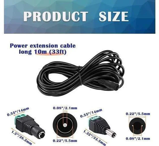 Alt view image 2 of 7 - 4PCS 33FT(10m) 12V DC Power Extension Cable with Power Jack Adapter Connectors(2 x Male + 2 x Female) 5.5mm x 2.1mm DC Power Adapter Extension Cord and Cable Wire Ends Plug HE030-4