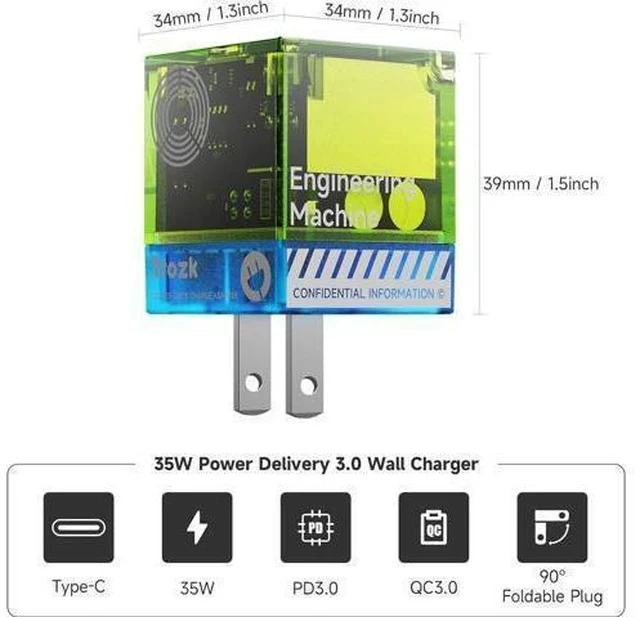 Alt view image 2 of 7 - 35W USB-C Fast Power Adapter - Infinity Stones GaN Charger Plug Block Charging Box Brick, Wall Charger for iPhone 15/15 Plus/15 Pro/15 Pro Max, 14/13/12 Series, Galaxy, Pixel 4/3, iPad (Green)