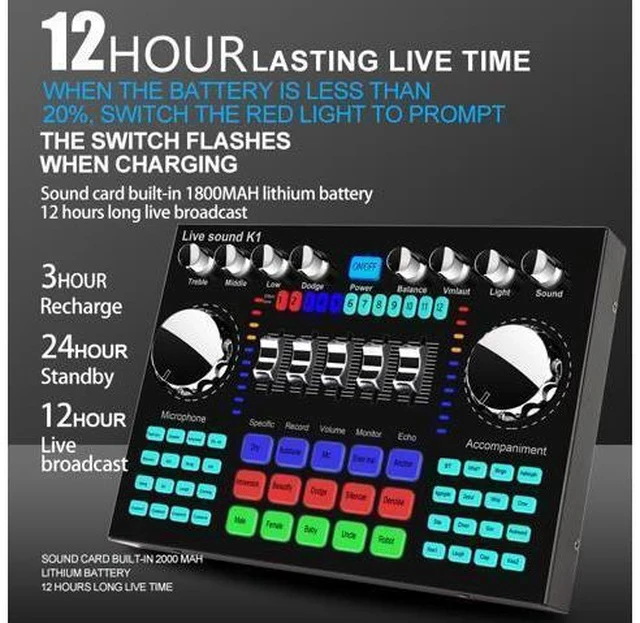 Alt view image 2 of 6 - Weastlinks K1 Computer Phone Voice Changer HIFI Live Sound Card Mixer Board Streaming Audio Bluetooth 5.0 Universal