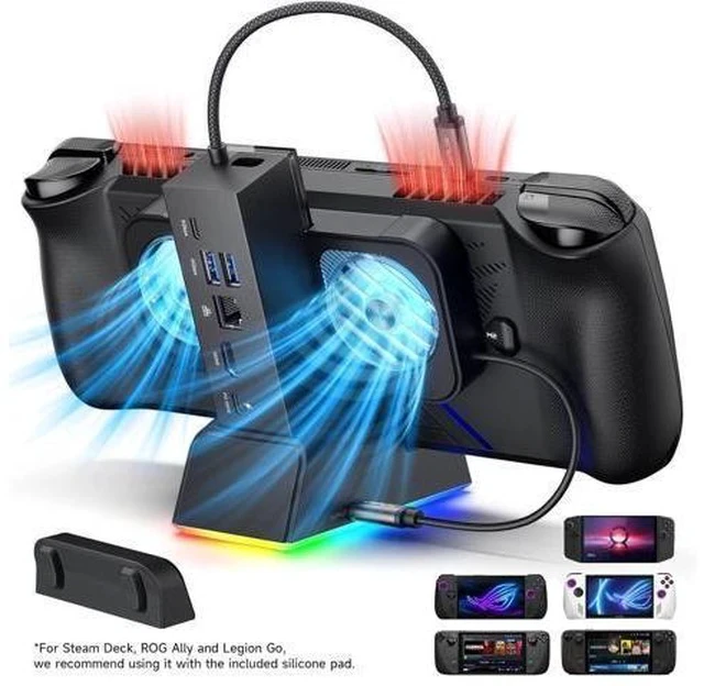 Alt view image 2 of 7 - Docking Station for ROG Ally X/ROG Ally/Steam Deck/Legion Go, 7-in-1 ROG Ally X Dock with RGB Cooling Fan, HDMI 4K@120Hz, Gigabit Ethernet, Dual USB & USB C 3.0, 100W PD Charging - HB0705