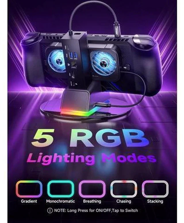 Alt view image 3 of 7 - Docking Station for ROG Ally X/ROG Ally/Steam Deck/Legion Go, 7-in-1 ROG Ally X Dock with RGB Cooling Fan, HDMI 4K@120Hz, Gigabit Ethernet, Dual USB & USB C 3.0, 100W PD Charging - HB0705
