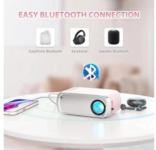 Alt view image 4 of 7 - Mini Projector WiFi Home Theater Portable Projector, Phones Can Be Connected to The Movie Projector Via WiFi or Via Data Cable, Compatible With Smartphone/ Tablet/ Laptop/ TV Stick/ USB Drive Pink
