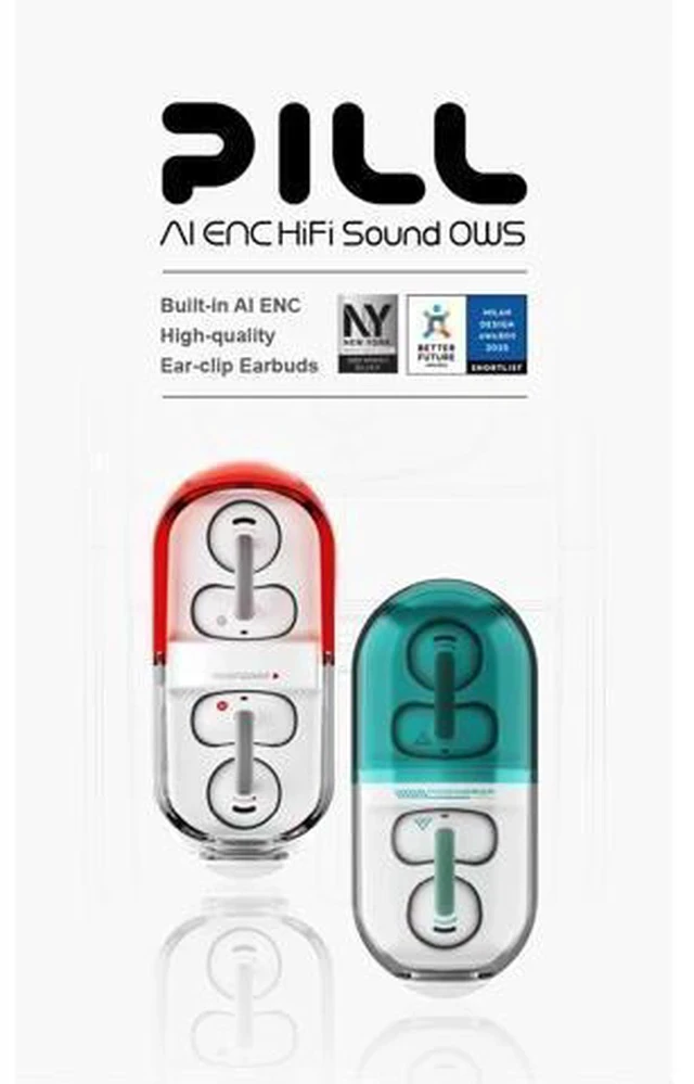 Alt view image 6 of 7 - Pill Open Ear Headphones Bluetooth 6.0 OWS Hanging Earphones IPX4 Open Ear Clip Wireless Earbuds Built-in AI ENC MD-0WS-003 (Green)