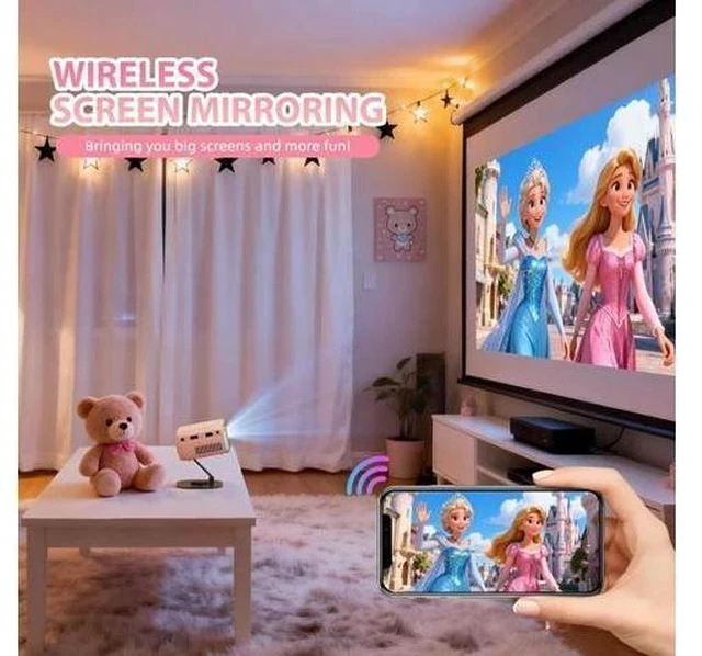 Alt view image 7 of 7 - Mini Projector WiFi Home Theater Portable Projector, Phones Can Be Connected to The Movie Projector Via WiFi or Via Data Cable, Compatible With Smartphone/ Tablet/ Laptop/ TV Stick/ USB Drive Pink