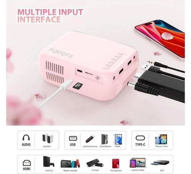 Alt view image 5 of 7 - Mini Projector WiFi Home Theater Portable Projector, Phones Can Be Connected to The Movie Projector Via WiFi or Via Data Cable, Compatible With Smartphone/ Tablet/ Laptop/ TV Stick/ USB Drive Pink