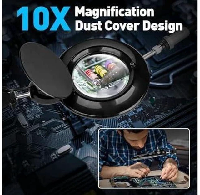 Alt view image 3 of 5 - KIRKAS 10X Magnifying Glass with Light and Clamp, LED Magnifying Lamp, 2200 Lumen Any Color Modes and Stepless Dimming, Real Glass Lens Magnifier Light for Crafts, Reading, Sewing, Close Work- Black