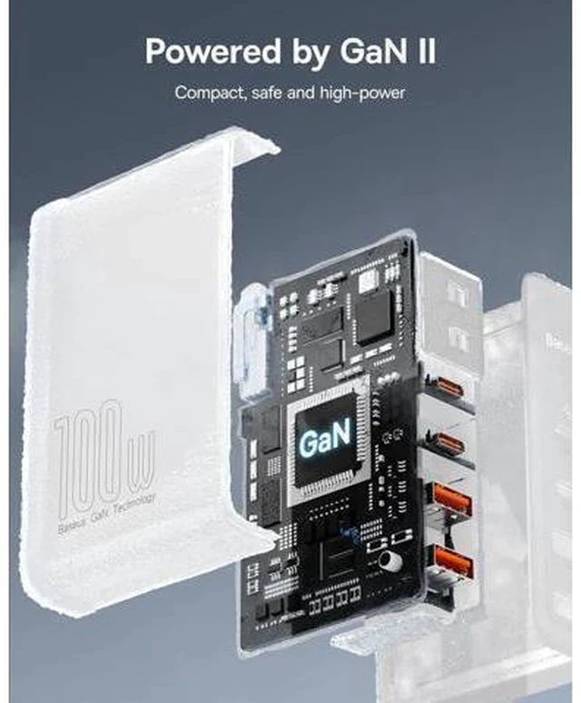 Alt view image 4 of 7 - USB C Charger, Baseus 100W 4-Port GaN II Wall Charger, Fast USB C Tablets Charger Block for iPhone 15/14/13/12/11/, Galaxy, MacBook Pro/Air, iPad, Laptops, AirPods, Apple Watch, White