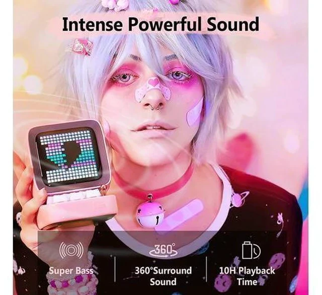 Alt view image 2 of 7 - Divoom Ditoo Retro Pixel Art Game Bluetooth Speaker with 16X16 LED App Controlled Front Screen (Pink)