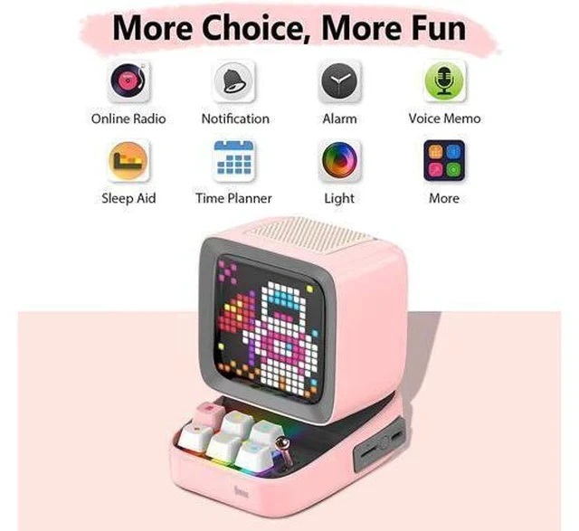 Alt view image 6 of 7 - Divoom Ditoo Retro Pixel Art Game Bluetooth Speaker with 16X16 LED App Controlled Front Screen (Pink)