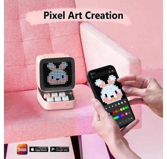Alt view image 4 of 7 - Divoom Ditoo Retro Pixel Art Game Bluetooth Speaker with 16X16 LED App Controlled Front Screen (Pink)