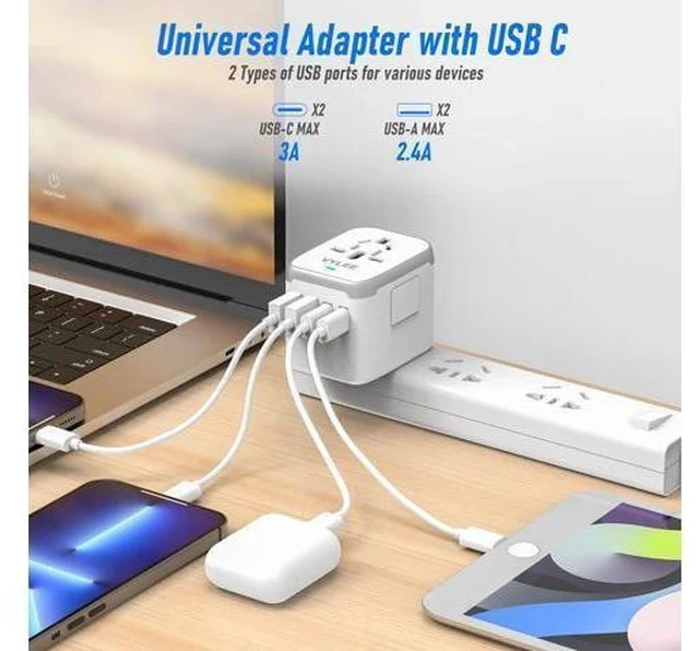 Alt view image 2 of 7 - Universal International Power Travel Plug Adapter, 5 in 1 European Travel Plug Adapter W/ 3.5A 2xUSB-A and 2xUSB C Wall Charger and Worldwide AC Outlet for Europe USA UK AUS Asia (White Grey)