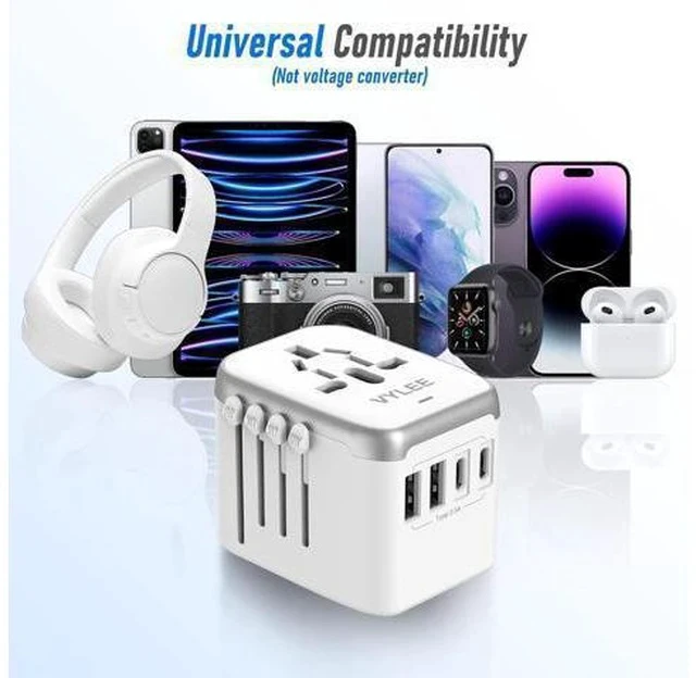 Alt view image 5 of 7 - Universal International Power Travel Plug Adapter, 5 in 1 European Travel Plug Adapter W/ 3.5A 2xUSB-A and 2xUSB C Wall Charger and Worldwide AC Outlet for Europe USA UK AUS Asia (White Grey)