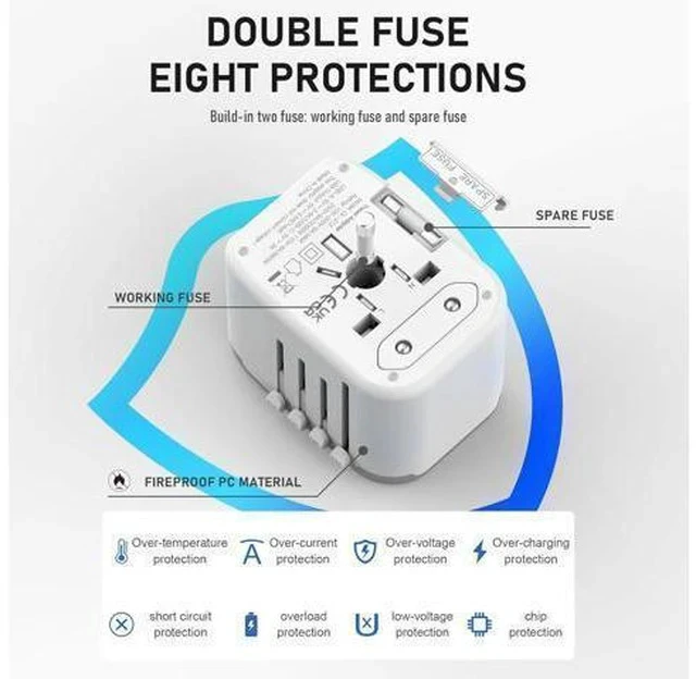 Alt view image 7 of 7 - Universal International Power Travel Plug Adapter, 5 in 1 European Travel Plug Adapter W/ 3.5A 2xUSB-A and 2xUSB C Wall Charger and Worldwide AC Outlet for Europe USA UK AUS Asia (White Grey)
