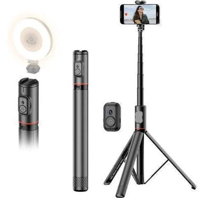 Main image of Joyful 72 Phone Tripod & Selfie Stick Extendable Cell Phone Tripod Stand with Wireless Remote Control and Cold Shoe Mount Compatible with iPhone and Android for Video/Photo/Vlog (Black)