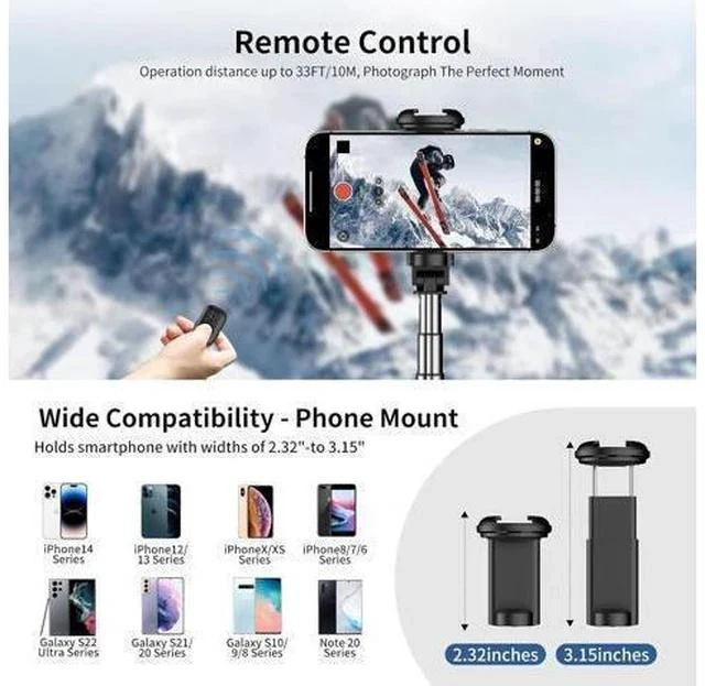 Alt view image 7 of 7 - Joyful 72 Phone Tripod & Selfie Stick Extendable Cell Phone Tripod Stand with Wireless Remote Control and Cold Shoe Mount Compatible with iPhone and Android for Video/Photo/Vlog (Black)
