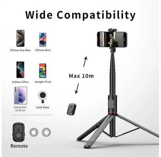 Alt view image 6 of 7 - Joyful 72 Phone Tripod & Selfie Stick Extendable Cell Phone Tripod Stand with Wireless Remote Control and Cold Shoe Mount Compatible with iPhone and Android for Video/Photo/Vlog (Black)