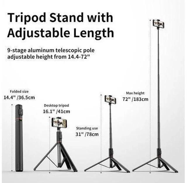 Alt view image 3 of 7 - Joyful 72 Phone Tripod & Selfie Stick Extendable Cell Phone Tripod Stand with Wireless Remote Control and Cold Shoe Mount Compatible with iPhone and Android for Video/Photo/Vlog (Black)