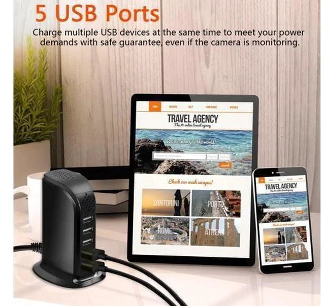 Alt view image 4 of 5 - isekurity Hidden Spy Camera, Upgraded HD 1080P WiFi USB Charger Spy Camera 5 Port Plug Wireless Mini Hidden Camera for Home Surveillance with Motion Detection Remote View No Audio