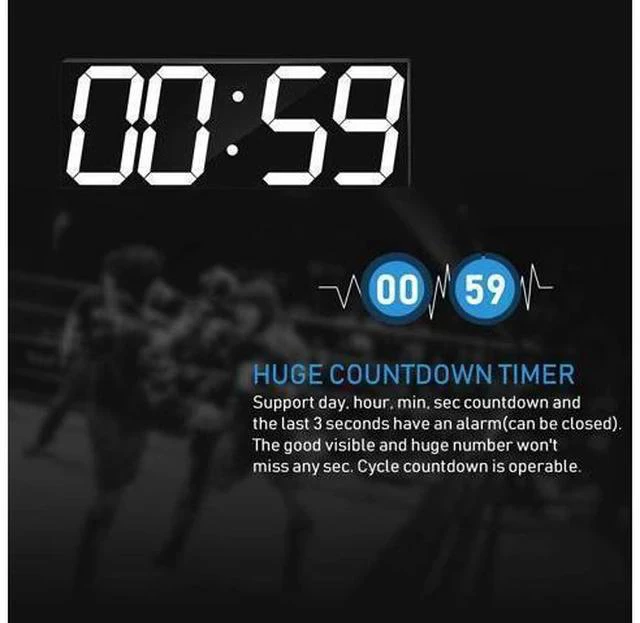 Alt view image 4 of 7 - Remote Control Digital Led Wall Clock, Multifunction Led Clock, Large Calendar, Minute Alarm Clock, Countdown Led Clock, Big Thermometer, Mute Clock (Black Shell)