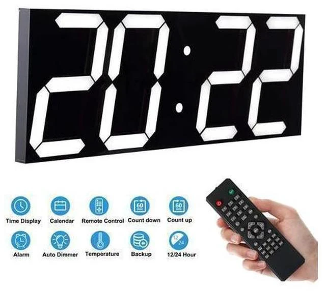 Alt view image 7 of 7 - Remote Control Digital Led Wall Clock, Multifunction Led Clock, Large Calendar, Minute Alarm Clock, Countdown Led Clock, Big Thermometer, Mute Clock (Black Shell)
