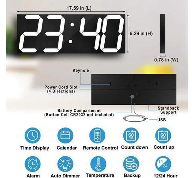 Alt view image 2 of 7 - Remote Control Digital Led Wall Clock, Multifunction Led Clock, Large Calendar, Minute Alarm Clock, Countdown Led Clock, Big Thermometer, Mute Clock (Black Shell)