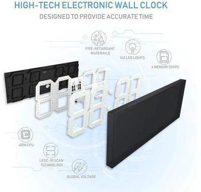 Alt view image 6 of 7 - Remote Control Digital Led Wall Clock, Multifunction Led Clock, Large Calendar, Minute Alarm Clock, Countdown Led Clock, Big Thermometer, Mute Clock (Black Shell)